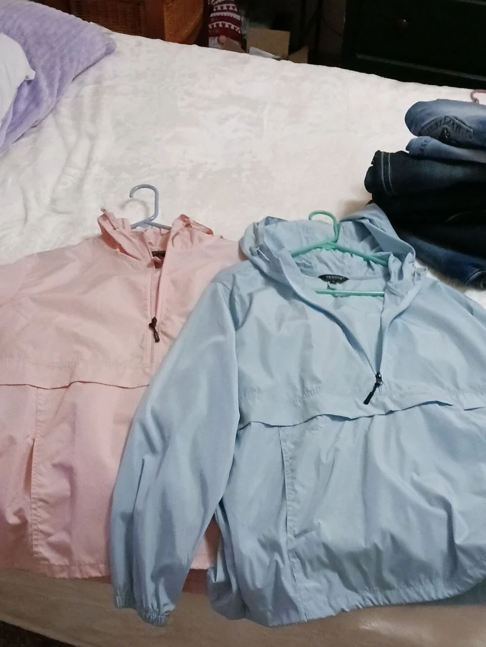 Men's Light Blue And Light Pink Hooded Windbreaker Jackets